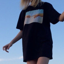 Load image into Gallery viewer, HAHAYULE Summer Fashion Michelangelo Hands Printed T-Shirt Women Tumblr Grunge Graphic Tee Casual Oversize Black Tops