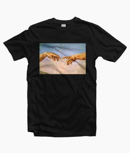 HAHAYULE Summer Fashion Michelangelo Hands Printed T-Shirt Women Tumblr Grunge Graphic Tee Casual Oversize Black Tops
